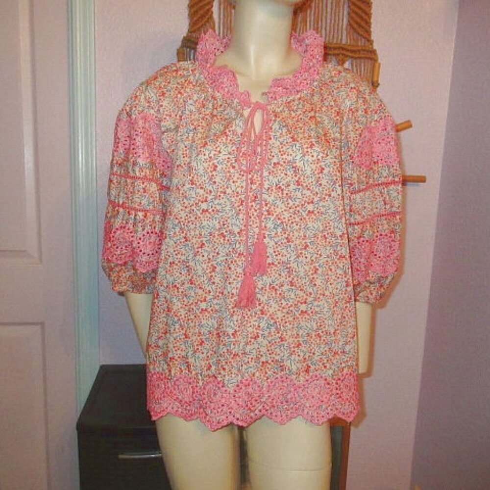 Sundance Lyric Top Size L Floral Embroidered Peasant Eyelet Cottagecore Boho NEW